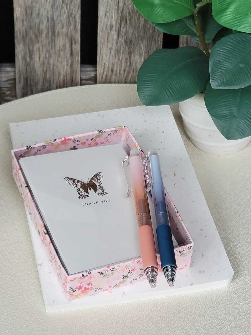 Rose Gold Butterflies Note Cards, Gel Pen Set with Journal - Home Office